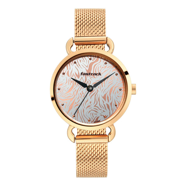 Fastrack  Animal Print Watch - Silver and Rose Gold Dial with Analog Function 6221WM01