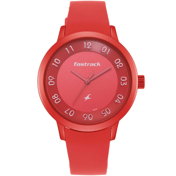 Fastrack Red Dial Analog Watch with Red Silicon Strap 68025AP02