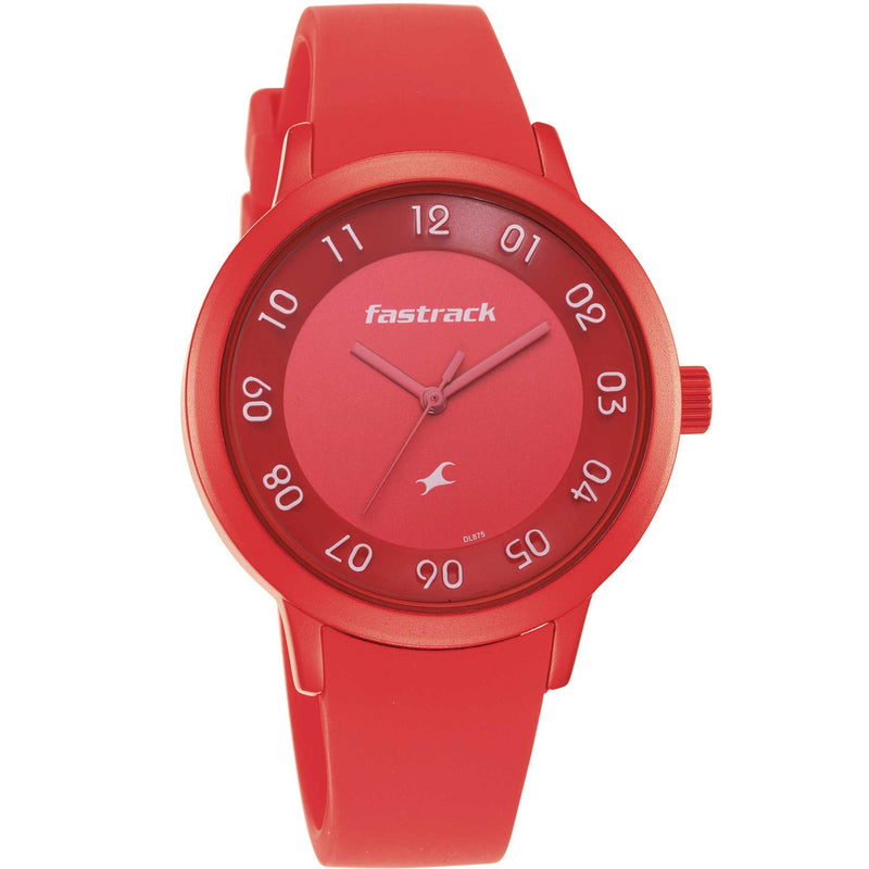 Fastrack Red Dial Analog Watch with Red Silicon Strap 68025AP02
