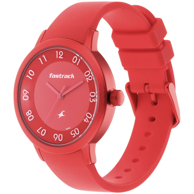 Fastrack Red Dial Analog Watch with Red Silicon Strap 68025AP02