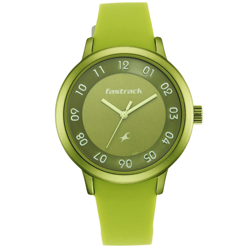 Fastrack Green Dial Analog Watch with Green Silicon Strap 68025AP04
