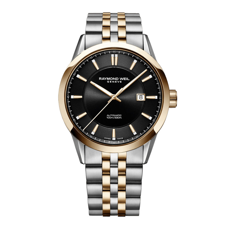 RAYMOND WEIL FREELANCER MEN'S AUTOMATIC CLASSIC TWO-TONE ROSE GOLD BRACELET BLACK DIAL WATCH - 2731SP520001