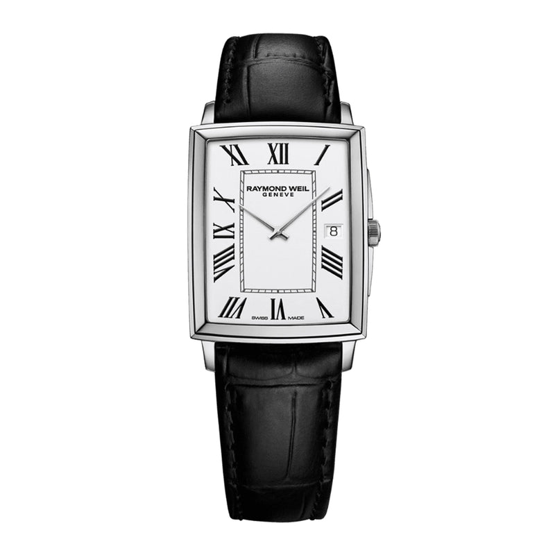 RAYMOND WEIL TOCCATA MEN'S CLASSIC RECTANGULAR LEATHER STRAP WHITE DIAL WATCH - 5425STC00300