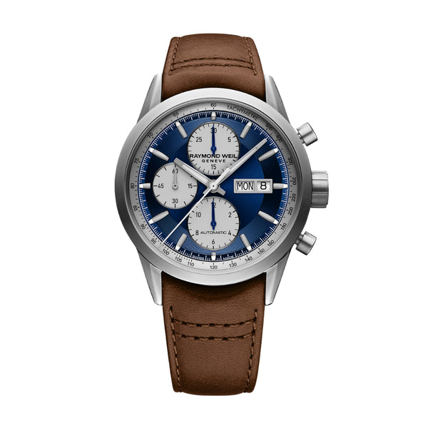 RAYMOND WEIL MEN'S FREELANCER AUTOMATIC LEATHER STRAP BLUE DIAL WATCH - 7732TIC50421