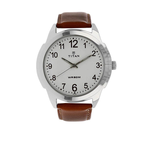 TITAN WHITE DIAL LEATHER STRAP WATCH 1585SL07