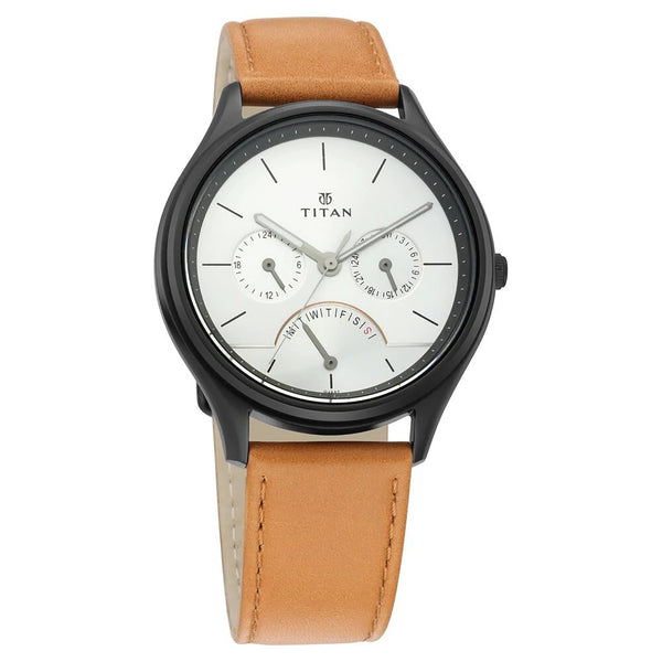 TITAN WORKWEAR WATCH WITH SILVER DIAL & LEATHER STRAP 1803NL01