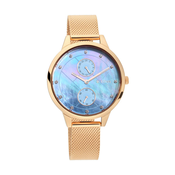 TITAN SPARKLE II BLUE MOTHER OF PEARL DIAL LEATHER STRAP WATCH 2617WM01