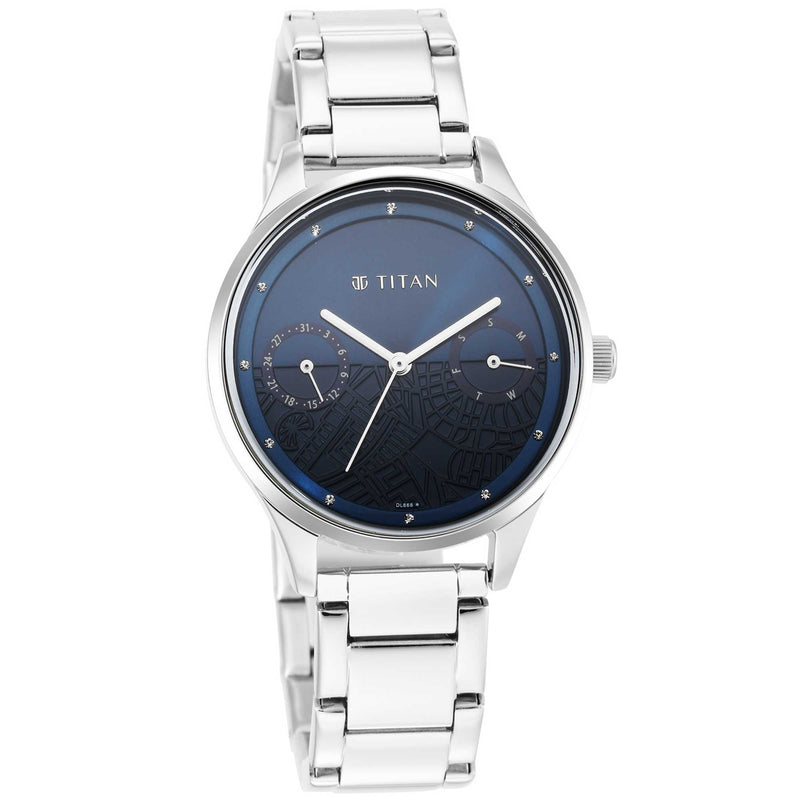 TITAN WANDER BLUE DIAL METAL STRAP WATCH 2670SM10