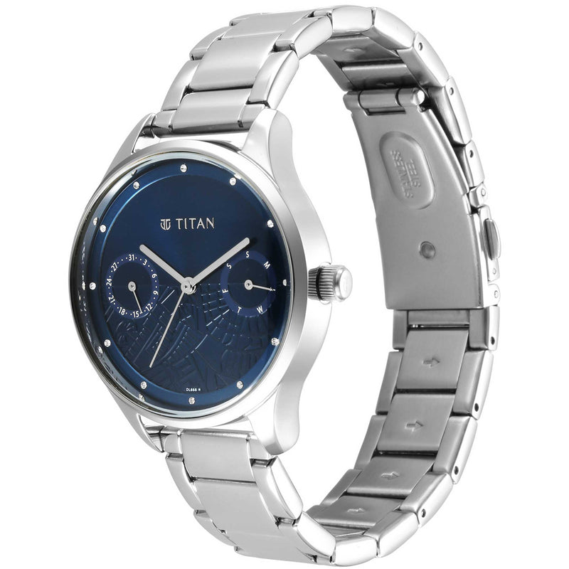 TITAN WANDER BLUE DIAL METAL STRAP WATCH 2670SM10