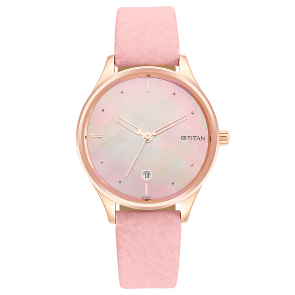 TITAN PASTEL DREAMS MOTHER OF PEARL DIAL DUSTY ROSE LEATHER STRAP WATCH 2670WL02