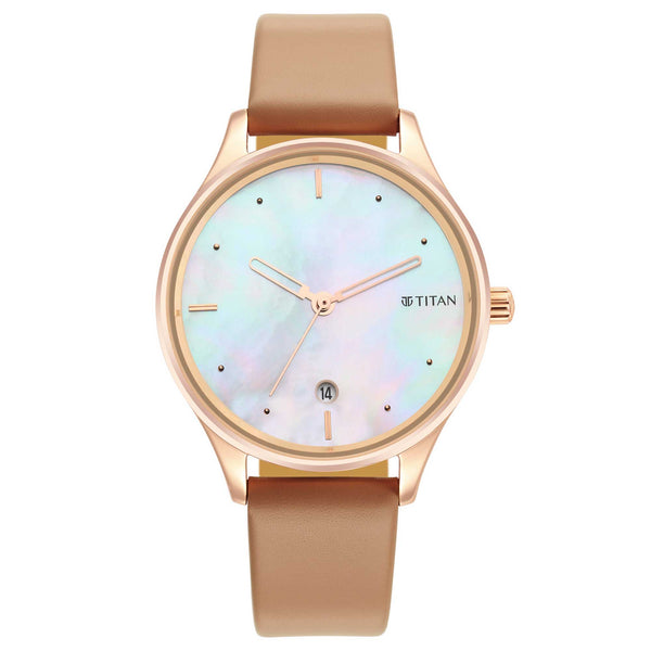 TITAN PASTEL DREAMS MOTHER OF PEARL DIAL BROWN LEATHER STRAP WATCH 2670WL03