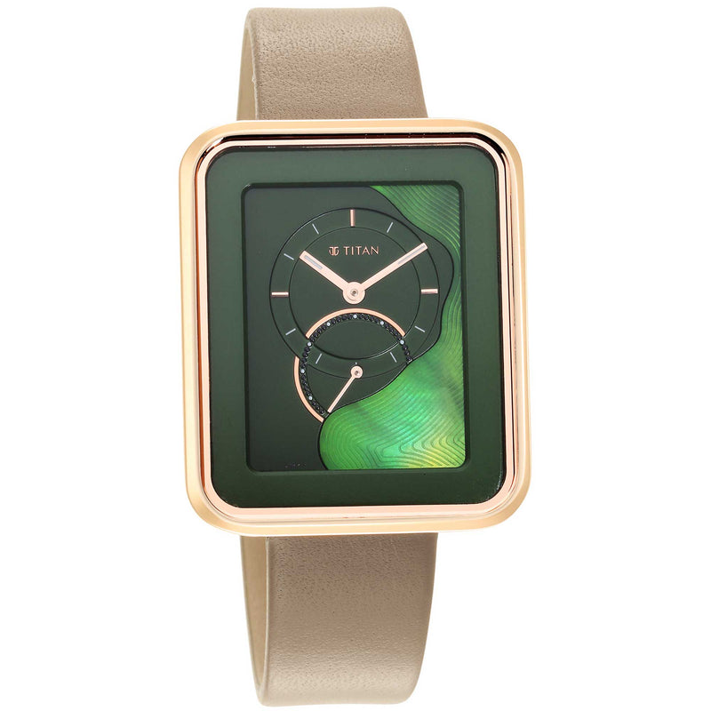 TITAN WANDER GREEN MOTHER OF PEARL DIAL LEATHER STRAP WATCH 2676WL01