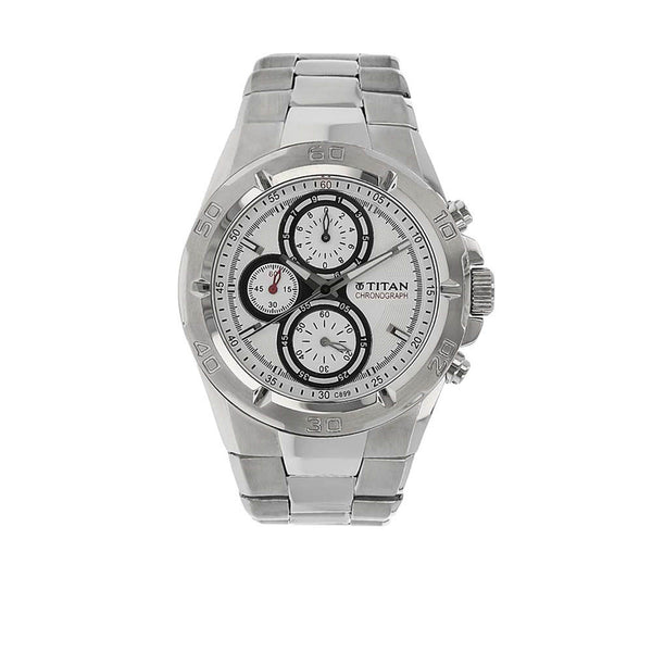 TITAN WHITE DIAL CHRONOGRAPH WATCH FOR MEN 9308SM01