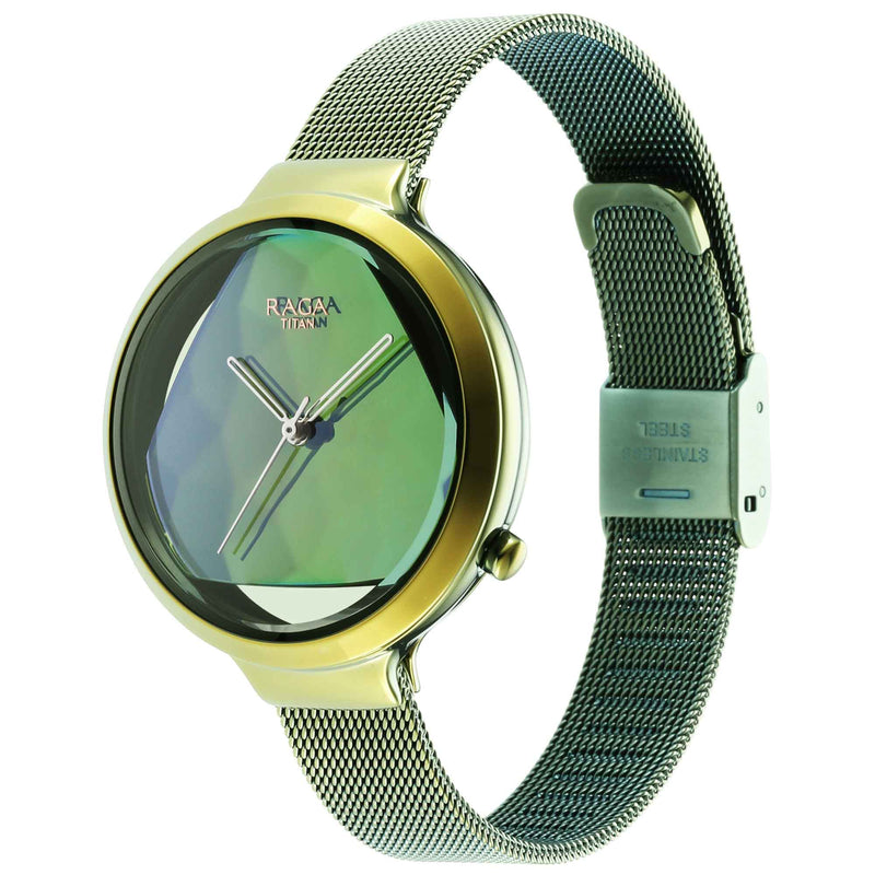 TITAN RAGA MOMENTS OF JOY WATCH WITH GREEN DIAL & BRASS STRAP 95134QM01